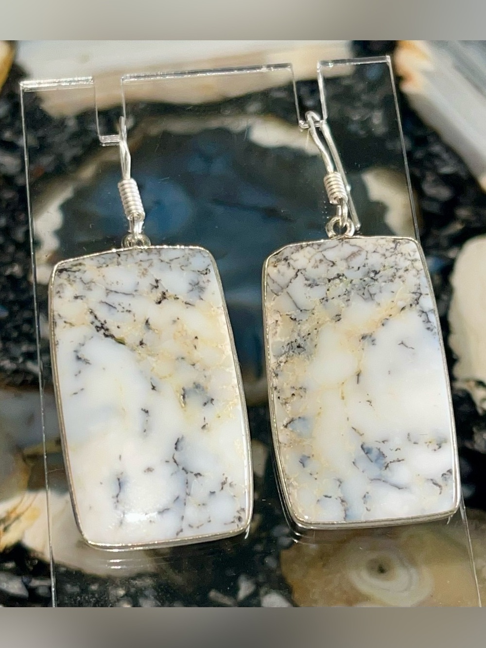 Dendritic Fern-like Agate Earrings 2”